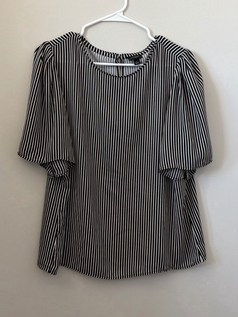 Ann Taylor Loft Black White Stripe Puff Sleeve Blouse